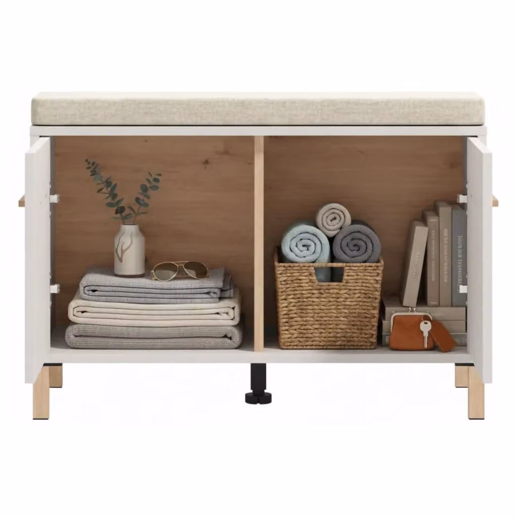 Mobile da ingresso DMORA Marciana con seduta integrata, Bianco Crema, L: 80 cm, P: 40 cm, H: 57 cm – 2
