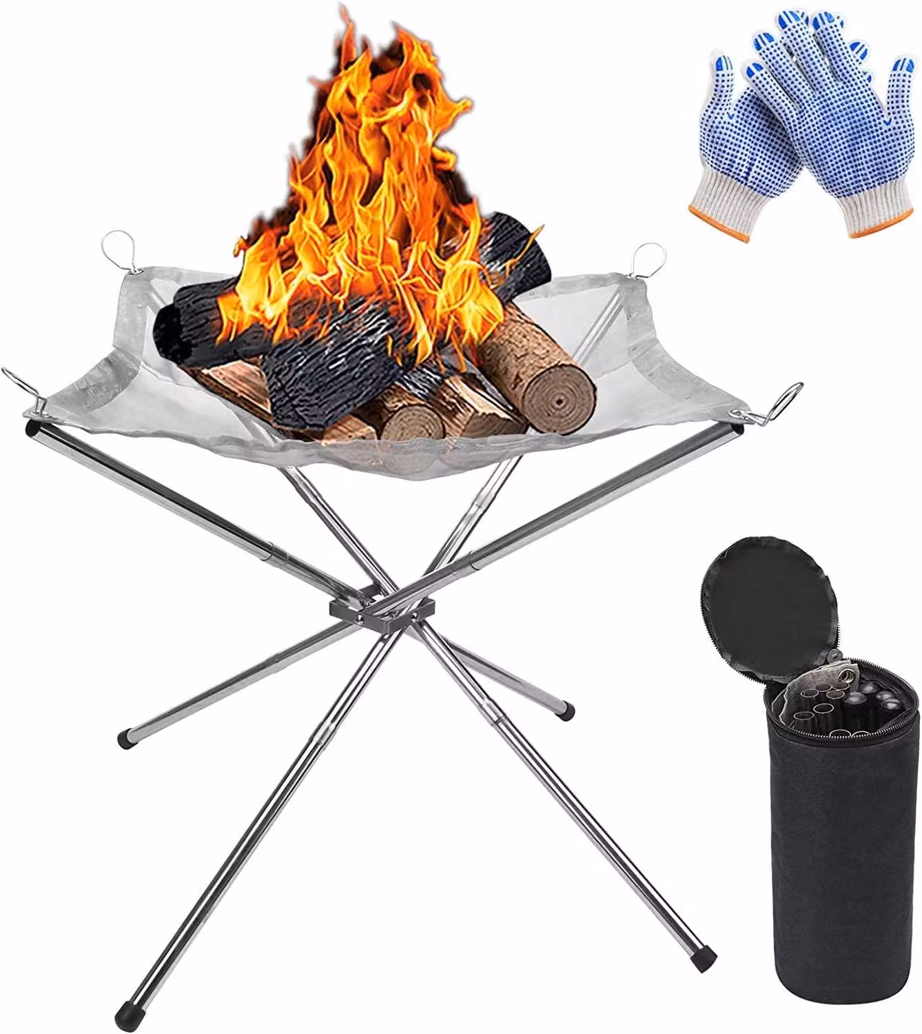 Braciere portatile - 42 cm, pieghevole - acciaio inossidabile - per uso esterno