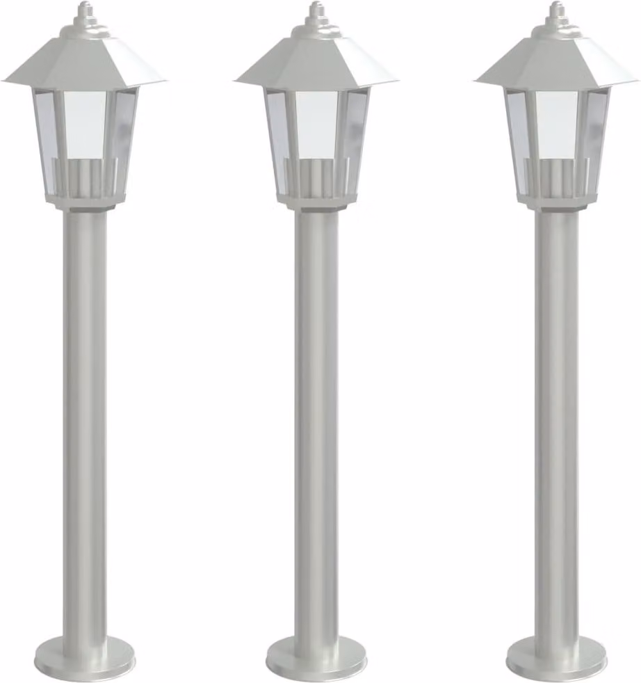Lampade da Terra per Esterni 3 pz Argento 80 cm in Acciaio Inox