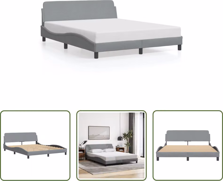 The Living Store Struttura letto con testiera in tessuto grigio chiaro 160x200 cm
