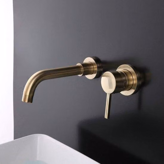 Rubinetteria per lavabo da bagno - rubinetteria a parete - da incasso - con gruppo di incasso - ottone spazzolato