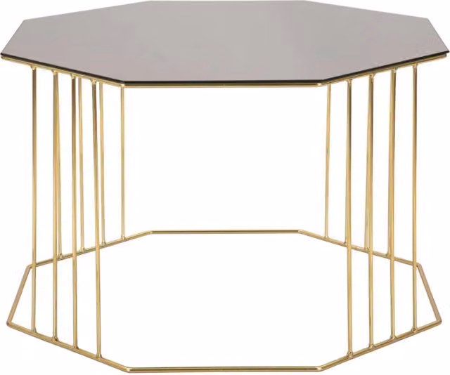 Tavolino in metallo dorato, piano in vetro fumè 70x70x45cm Octagonal