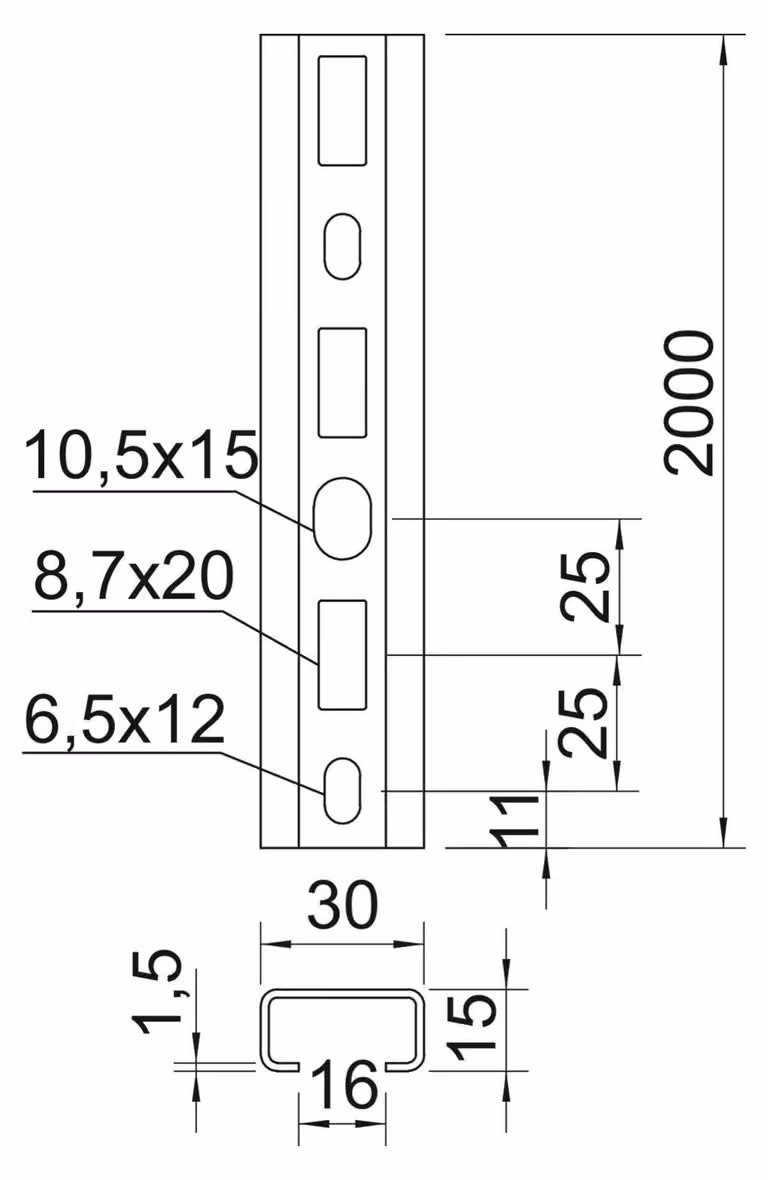 OBO guida profilata perforata C30 L 2M FT SW16 2000x30x15 St FT 1109871