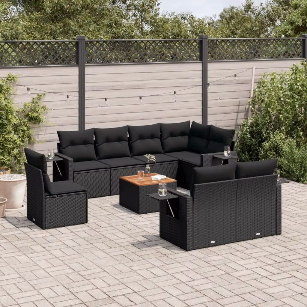 Maison Exclusive - Set Divani da Giardino 9 pz con Cuscini Nero in Polyrattan