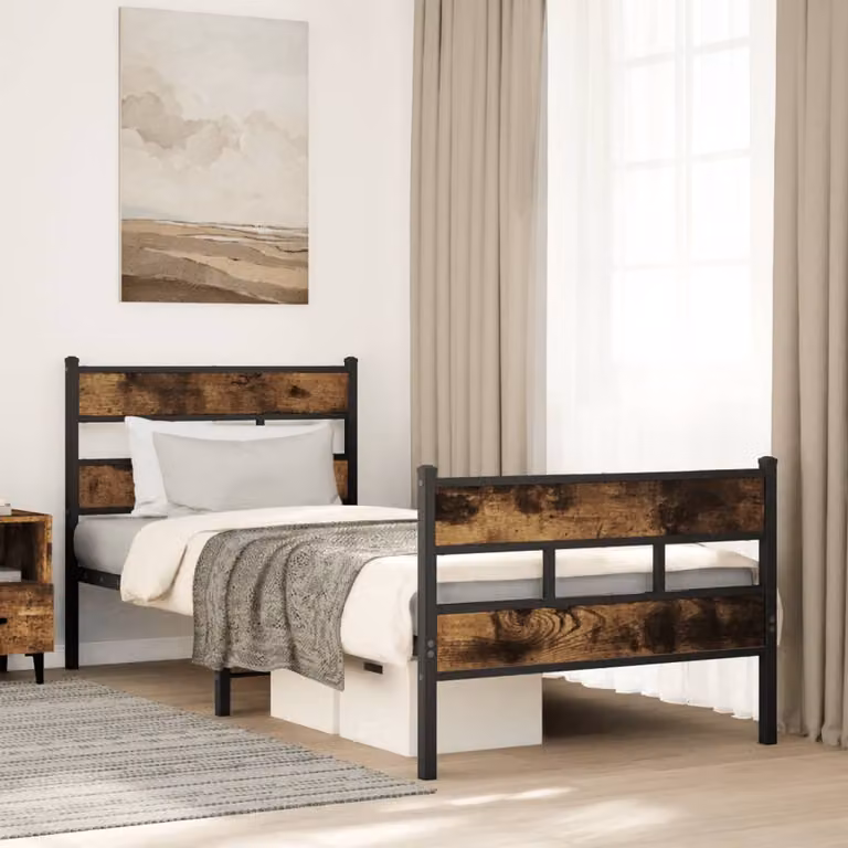 vidaXL Giroletto in Metallo Rovere Fumo senza Materasso L: 190 cm, P: 80 cm, H: 91,5 cm