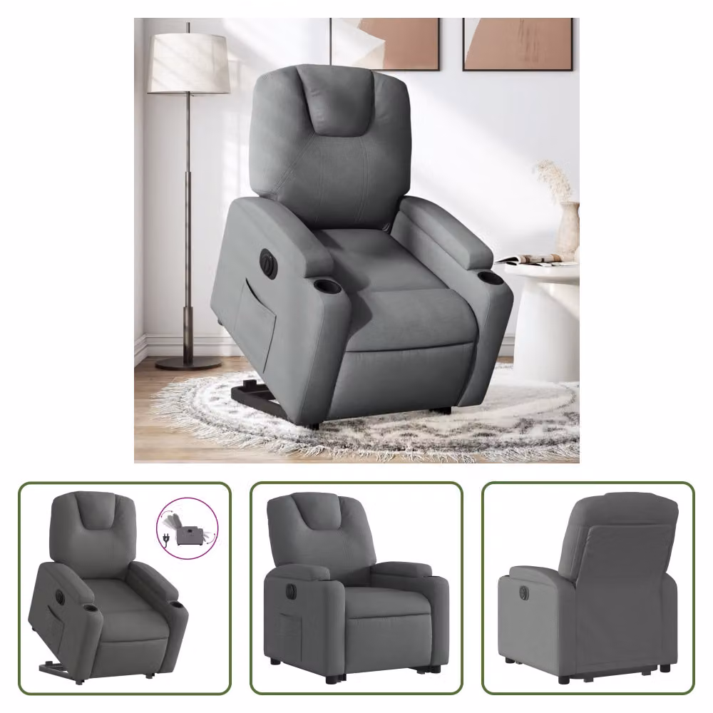 The Living Store Poltrona relax con supporto elettrico in tessuto grigio scuro