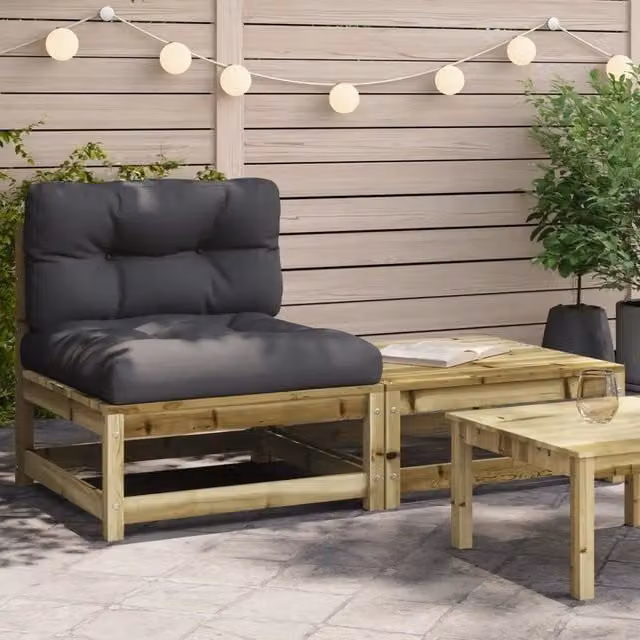 Divano da giardino vidaXL in legno di pino rustico con cuscini grigio antracite L: 140 cm, P: 70 cm, H: 67 cm – 1