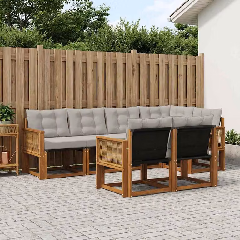 Set di divani da esterno vidaXL 7 pz in legno di acacia con cuscini, beige e grigio