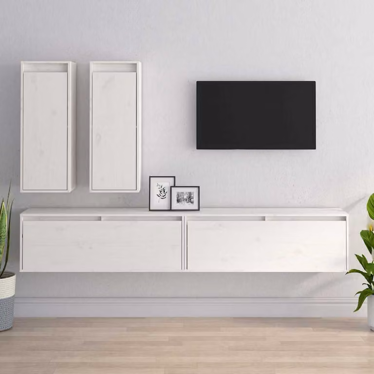 Set di 4 mobili TV vidaXL in legno massello di pino, colore bianco opaco