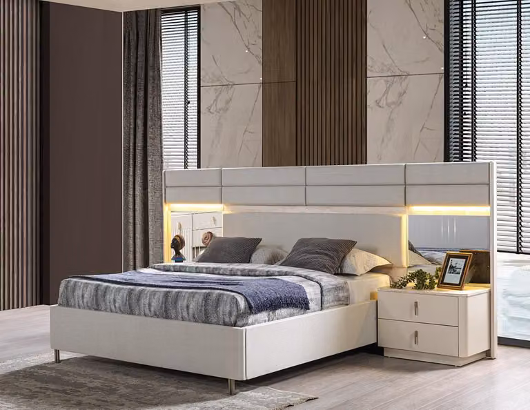 Comodino doppio, stile moderno, colore bianco, nuovo, pratico, per la camera da letto
