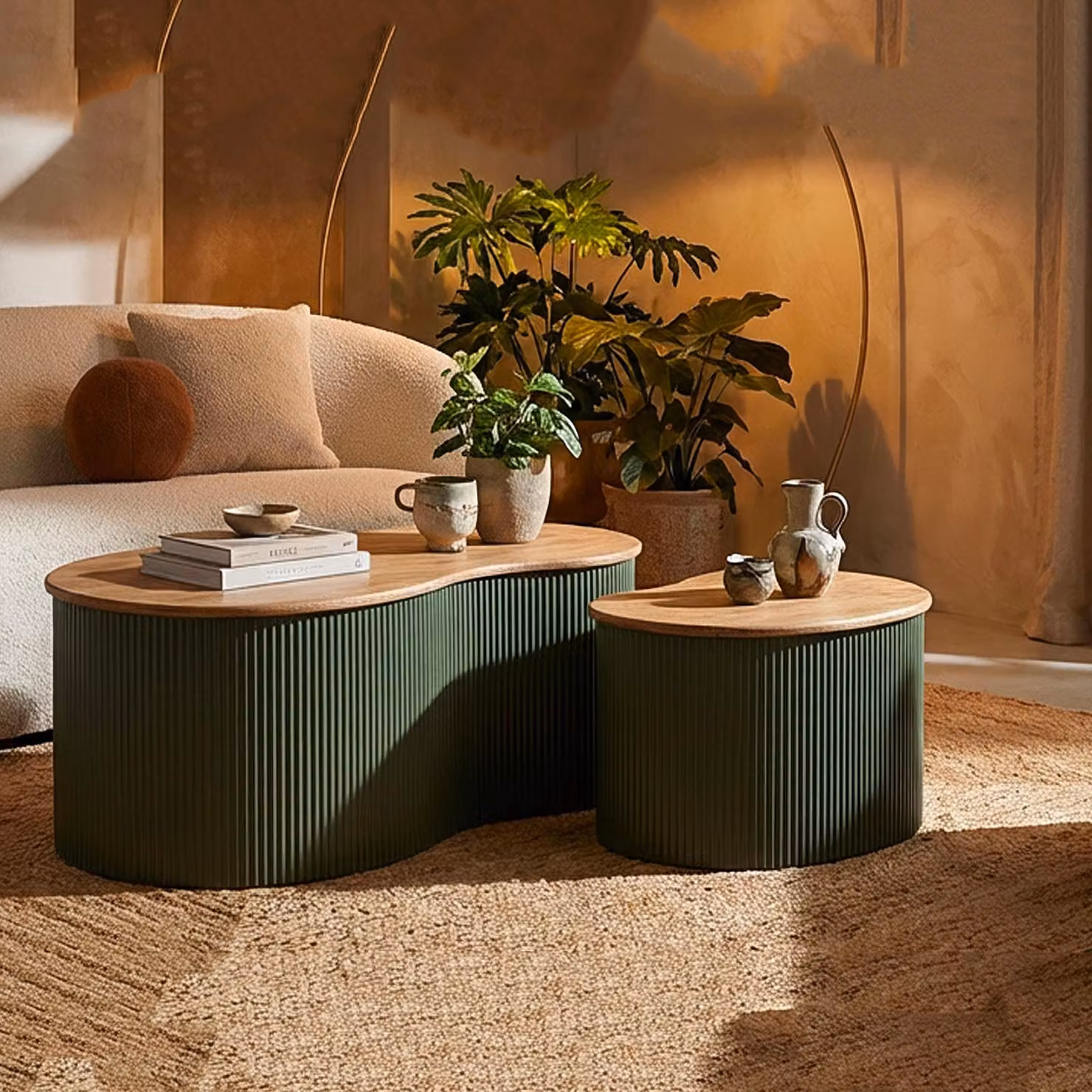 Kashan - Tavolino da Salotto, 37x58x92h cm Marrone Rovere, set da 2