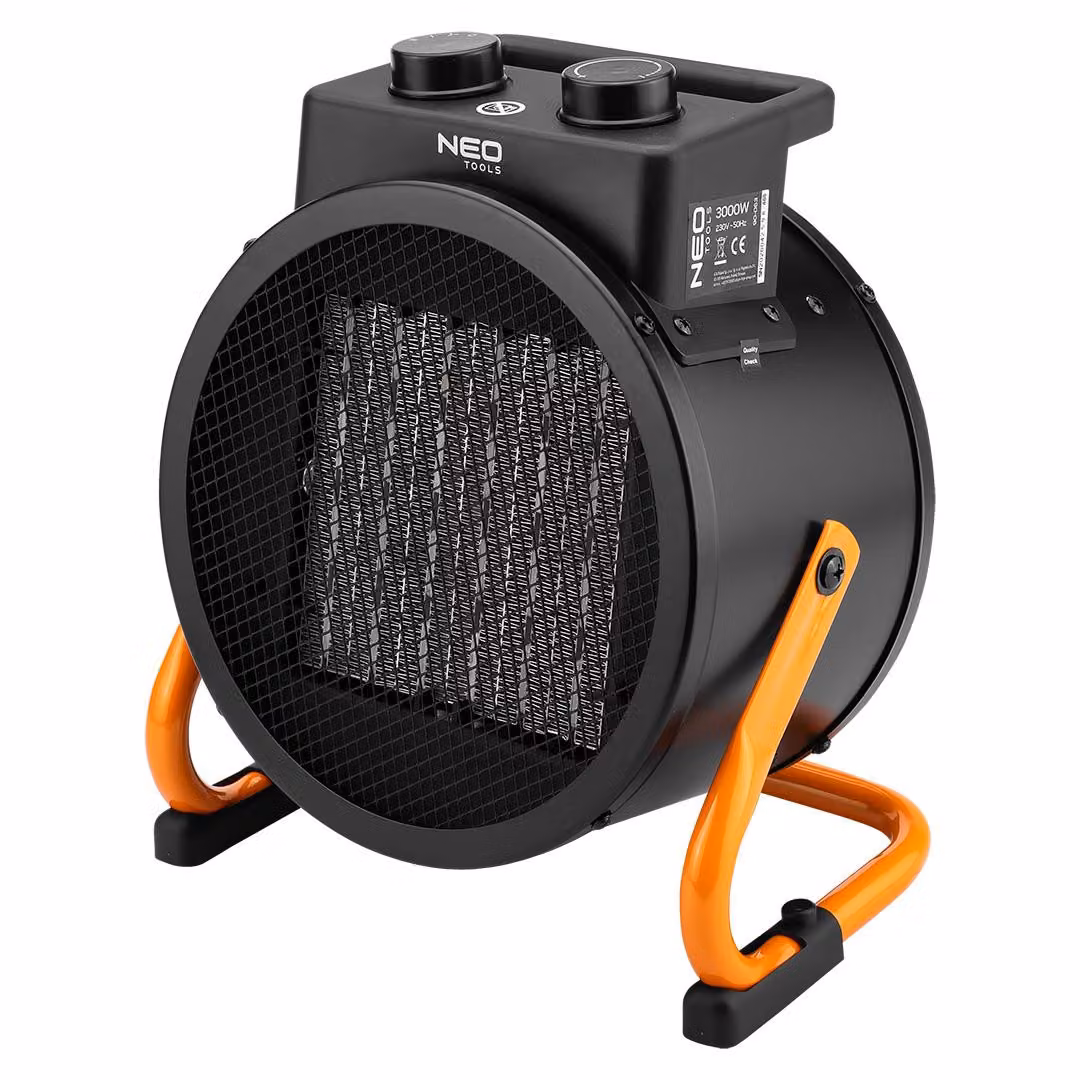 NEO TOOLS Riscaldatore elettrico ceramico PTC, 3kW, con termostato e interruttore di alimentazione, con ventilatore, a basso rumore, basso consumo energetico, angolo regolabile, flusso d'aria 280 m3/h