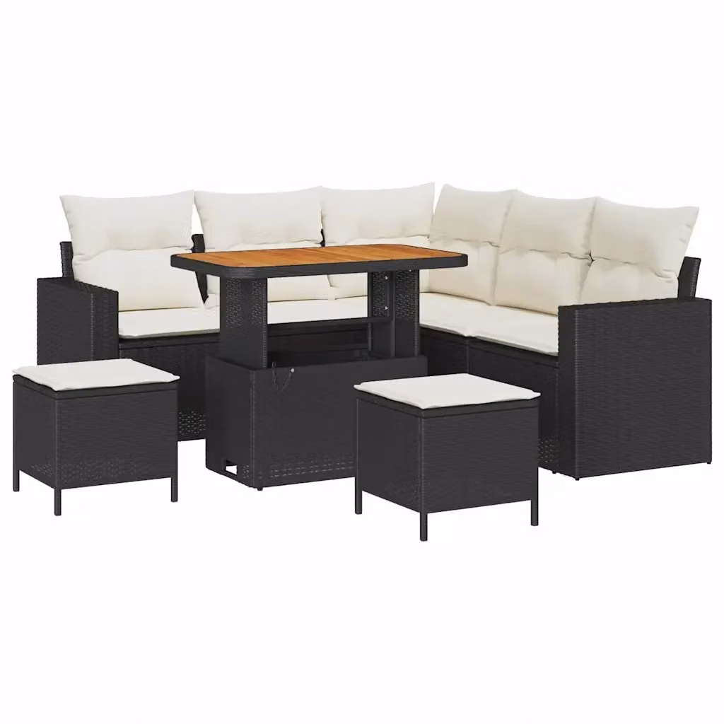 Set Divano da Giardino 8 pz vidaXL Nero con Cuscini e Tavolino in Polyrattan e Acciaio – 2