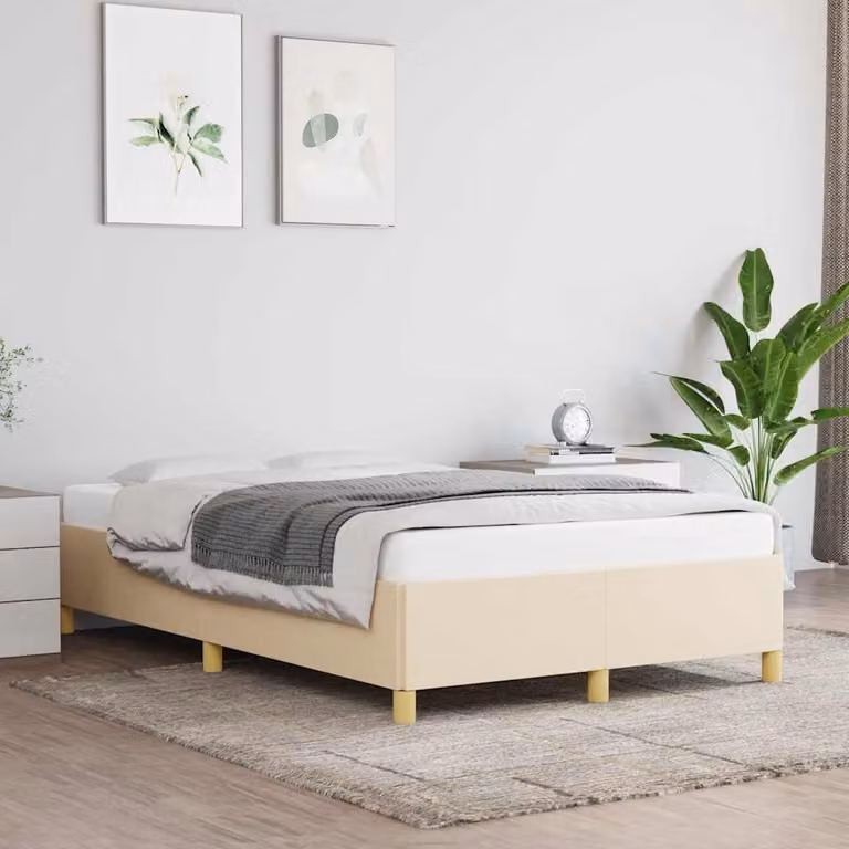 Giroletto vidaXL senza materasso in tessuto beige con struttura in legno e doghe piatte L/P/H: 120 x 200 cm