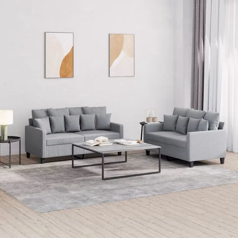 vidaXL Set di 2 Divani Moderni in Tessuto Grigio con Cuscini e Imbottitura in Schiuma
