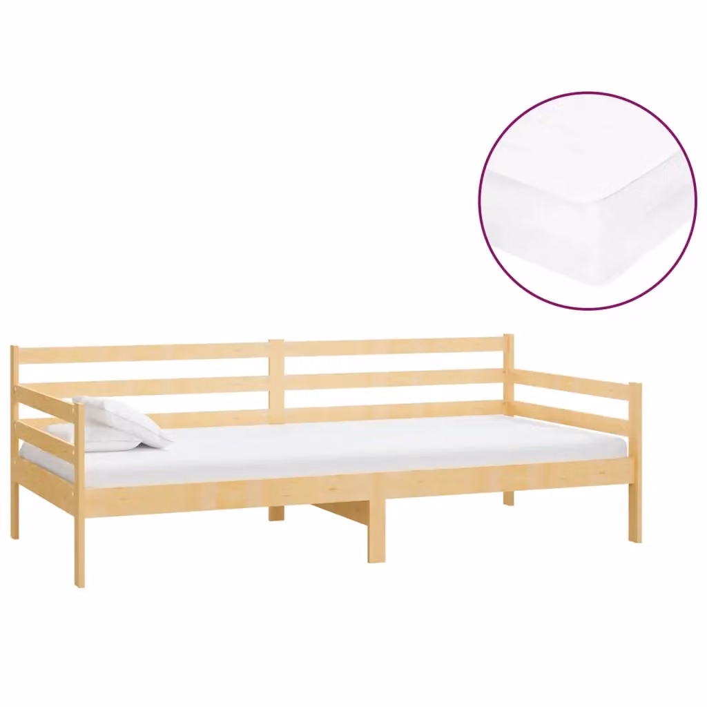 Divano Letto vidaXL in Legno Massello di Pino con Materasso in Schiuma, Colore Bianco, L/P/H: 204 x 90 x 70 cm – 2