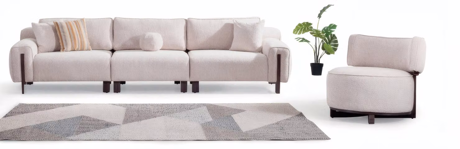 Modernes weißes Sofa-Set: 4-Sitzer und Sessel im zeitgemäßen Design