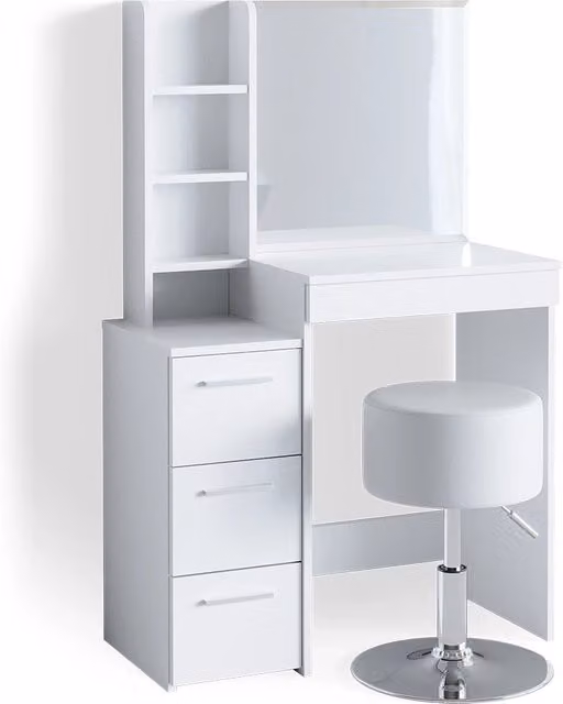 Tavolo da toeletta Meryl Bianco 80 cm con specchio e sgabello Vicco