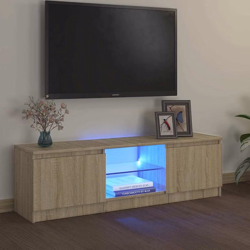 Mobile Porta TV vidaXL con Luci LED in Rovere Sonoma, L 120 cm x P 30 cm x H 36 cm