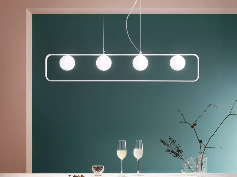 Lampada a sospensione Roxy a 4 luci in vetro opalino