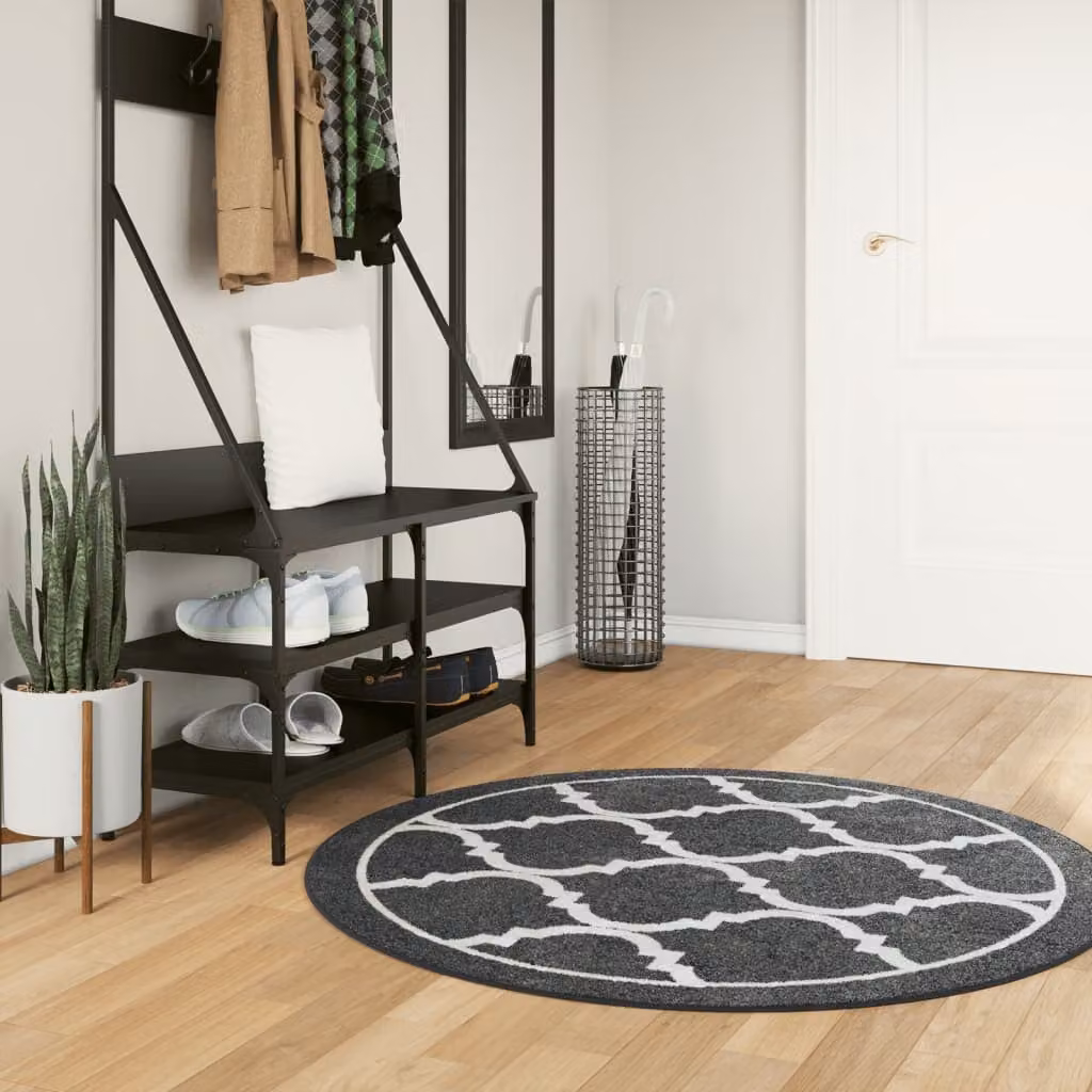 Tappeto rotondo moderno vidaXL in poliestere lavabile, motivo geometrico nero e bianco, Ø 120 cm