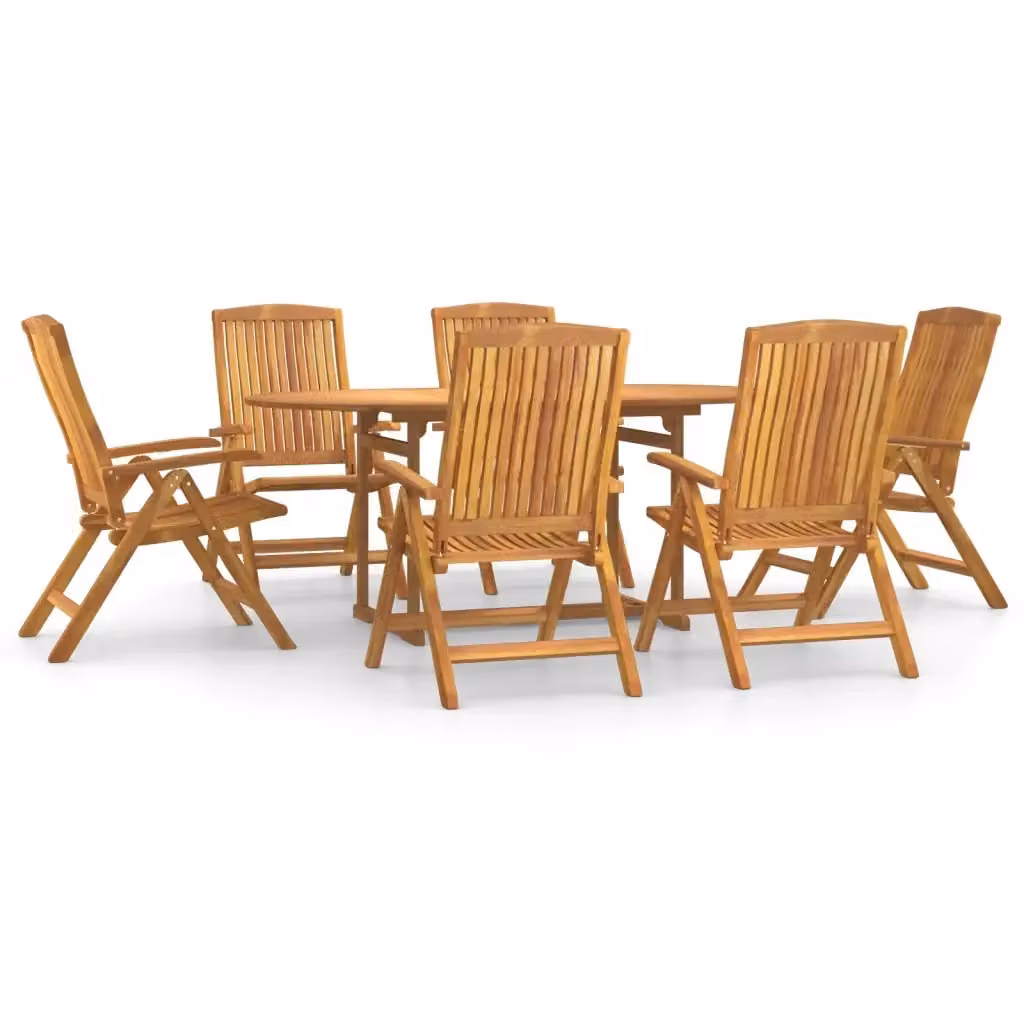 Set da pranzo da giardino vidaXL in legno di teak marrone, 7 pezzi, tavolo rettangolare pieghevole L: 180 cm, P: 90 cm, H: 75 cm e 6 sedie H: 45 cm, L: 45 cm, P: 45 cm – 2