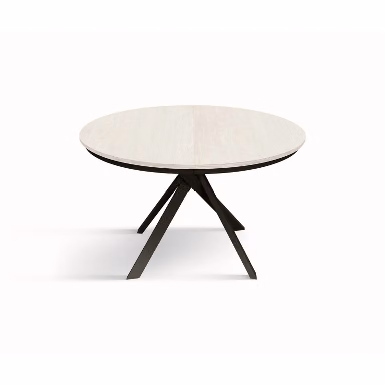Tavolo rotondo PANTELLERIA in legno effetto bianco frassinato con gambe incrociate in metallo antracite, allungabile ⌀120 cm – 170 cm