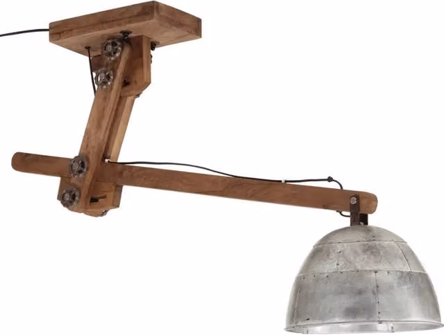 Lampada da Soffitto Industrial vidaXL in Metallo e Legno Argento, Attacco E27, L 105 cm x P 30 cm x H 65-108 cm