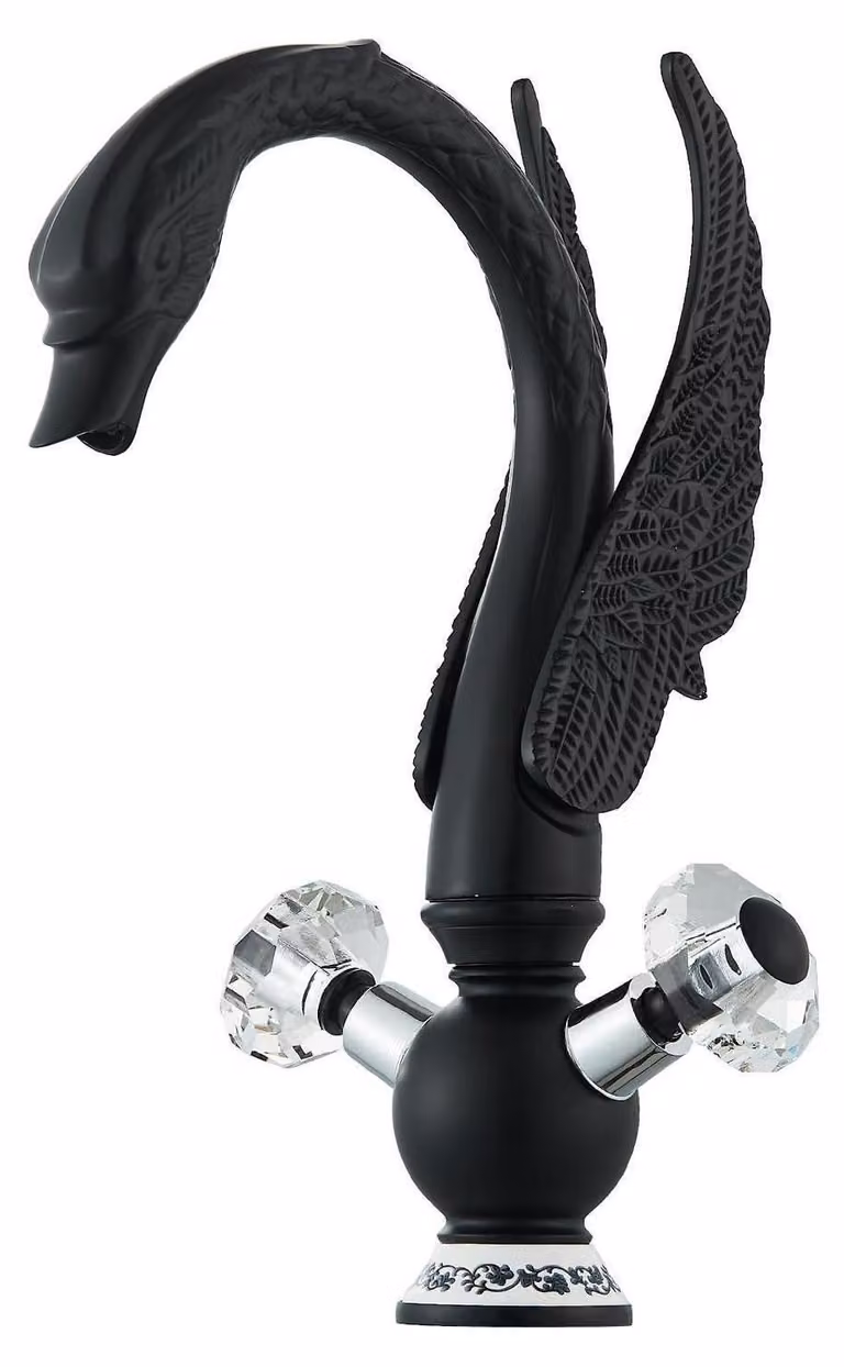 Miscelatore per lavabo con design a cigno, colore nero opaco
