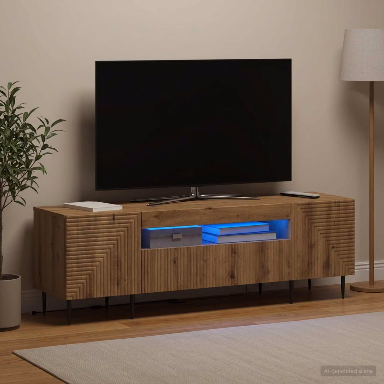 Mobile TV LED vidaXL HAARLEM in Rovere Artigianale, L: 153 cm, P: 35 cm, H: 43 cm