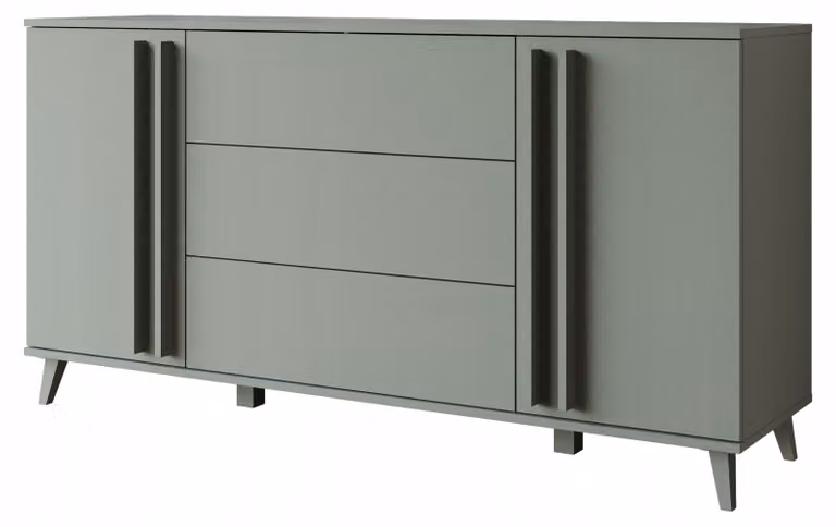 Comò da 150 cm con gambe, ideale per il soggiorno, con cassetti e ante, in un colore verde tenue