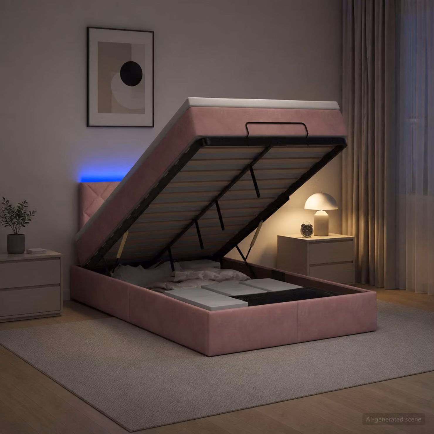 Letto Ottomano con Materasso e LED vidaXL in Velluto Rosa, L/P/H: 200 x 120 x 88 cm con Base a Sollevamento e Porte USB