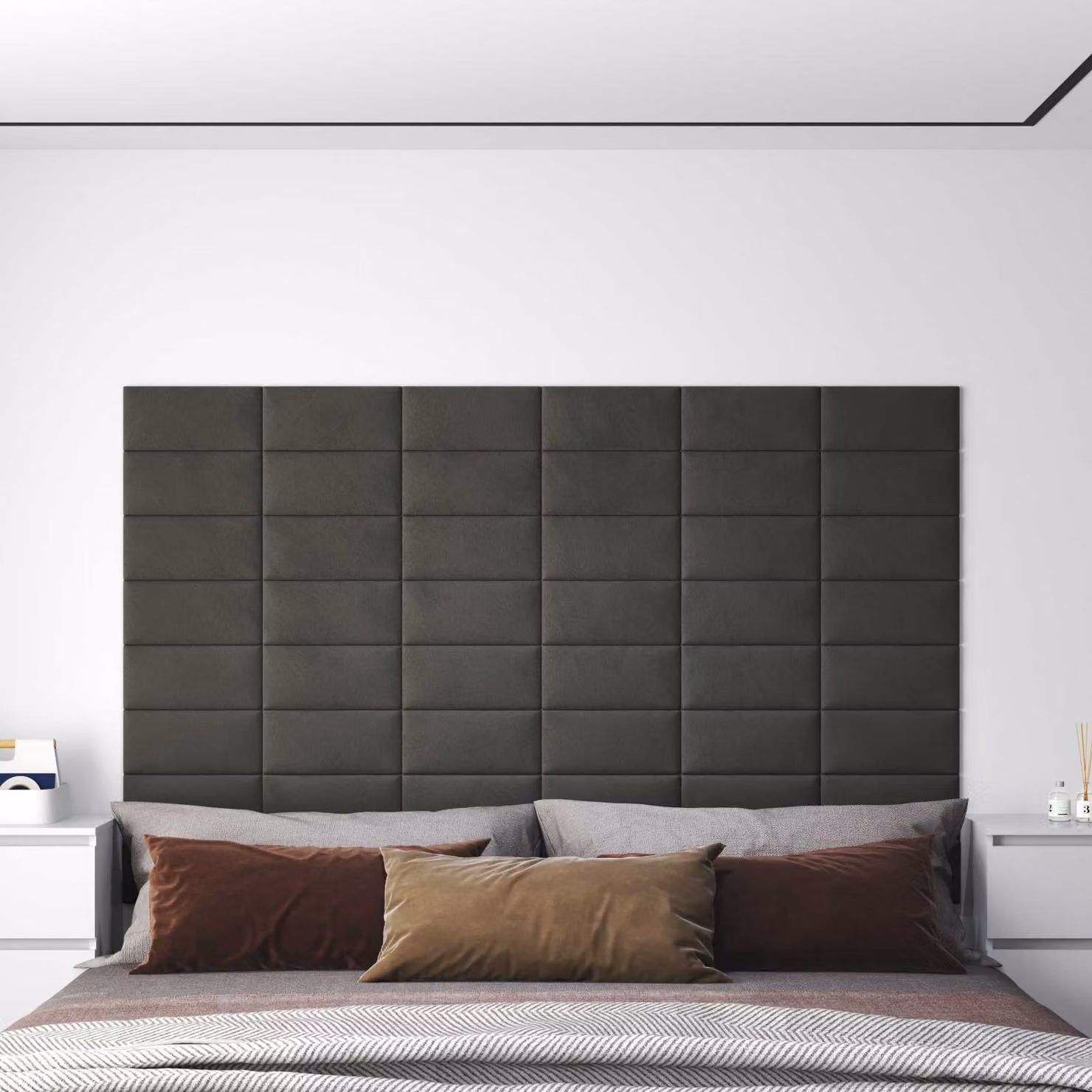 Testiera da parete imbottita vidaXL in velluto grigio scuro, set da 12 pannelli moderni per camera da letto