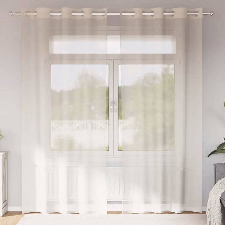 Set di 2 tende in voile semi-trasparenti vidaXL con occhielli, colore crema, L: 140 cm x H: 245 cm