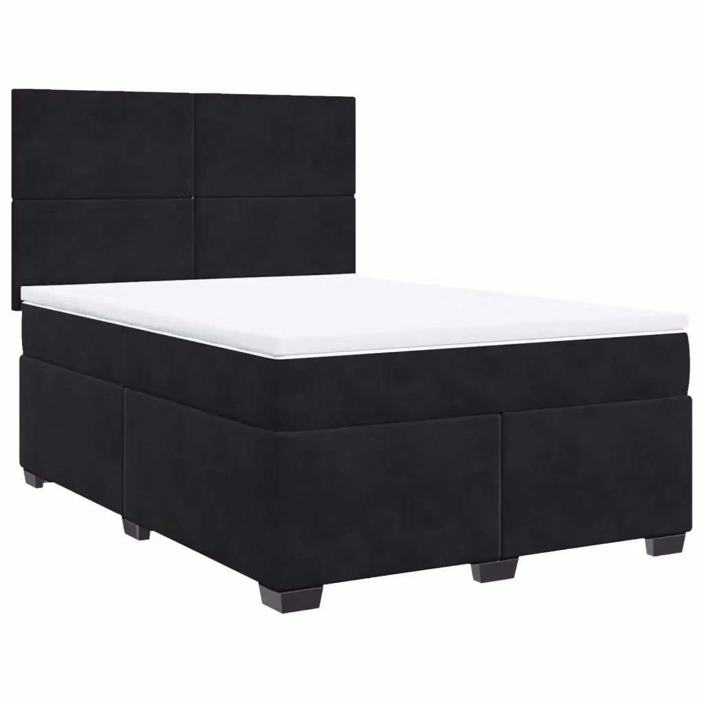 Letto Ibrido vidaXL con Giroletto a Molle e Materasso in Velluto Nero e Bianco, L/P: 160 x 200 cm – 2
