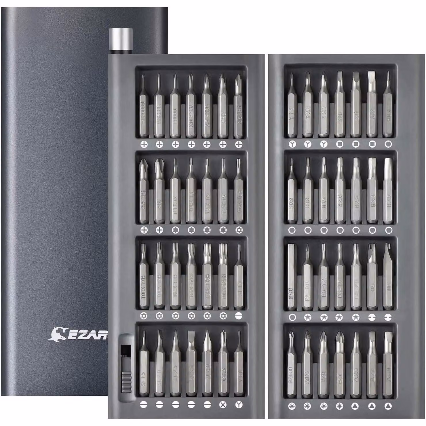 Set di cacciaviti di precisione da 57 pezzi, magnetici, con custodia in metallo grigia, per smartphone, PC, laptop, occhiali e orologi