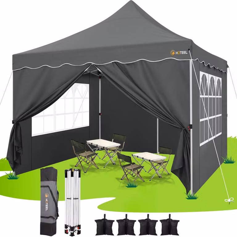 Gazebo da esterno 3x3 metri, grigio, impermeabile, con 4 pannelli laterali, protezione UV 50+, struttura in acciaio, design a cupola