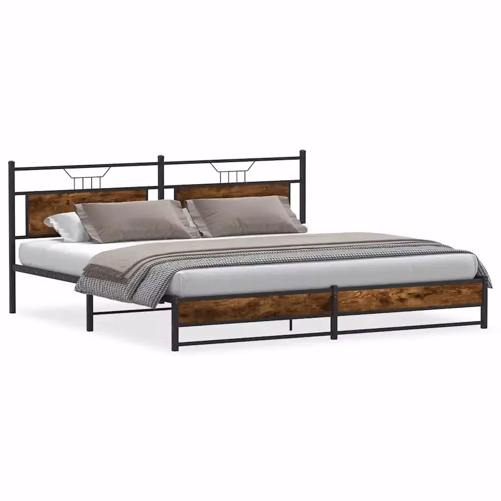 Giroletto vidaXL in metallo e MDF color rovere fumo senza materasso L: 193 cm, P: 203 cm – 2