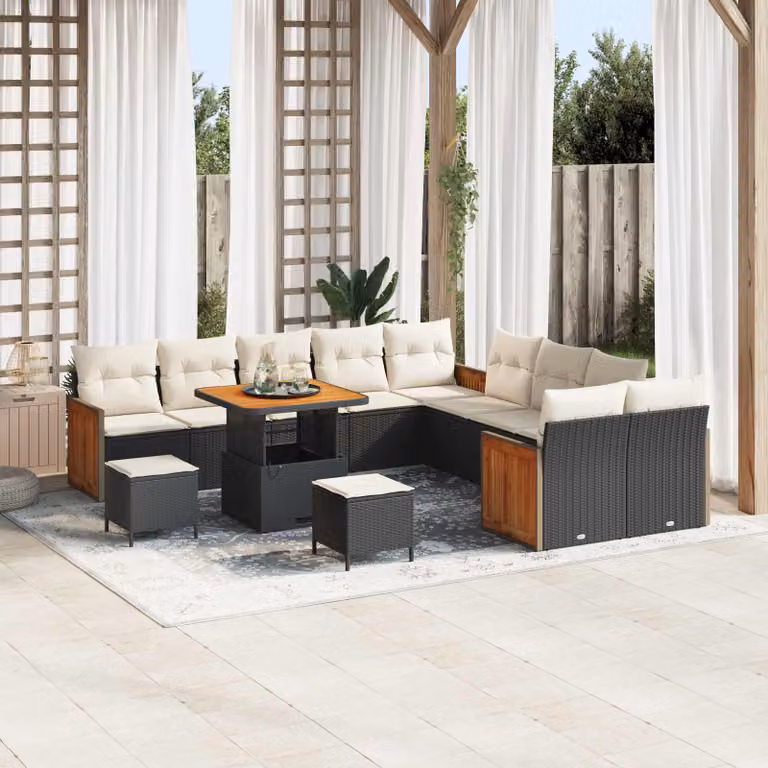 vidaXL Set Divano da Giardino Moderno a Forma di U con 13 Posti, Nero e Beige