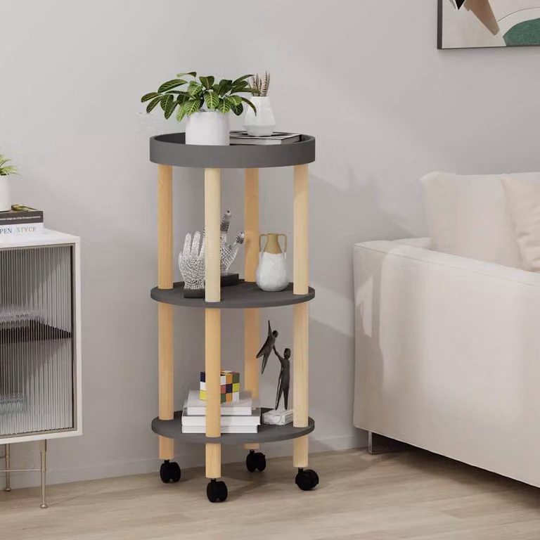 vidaXL Carrello con 3 Ripiani in Legno di Pino e Multistrato Grigio L/P/H: 38 x 38 x 82 cm