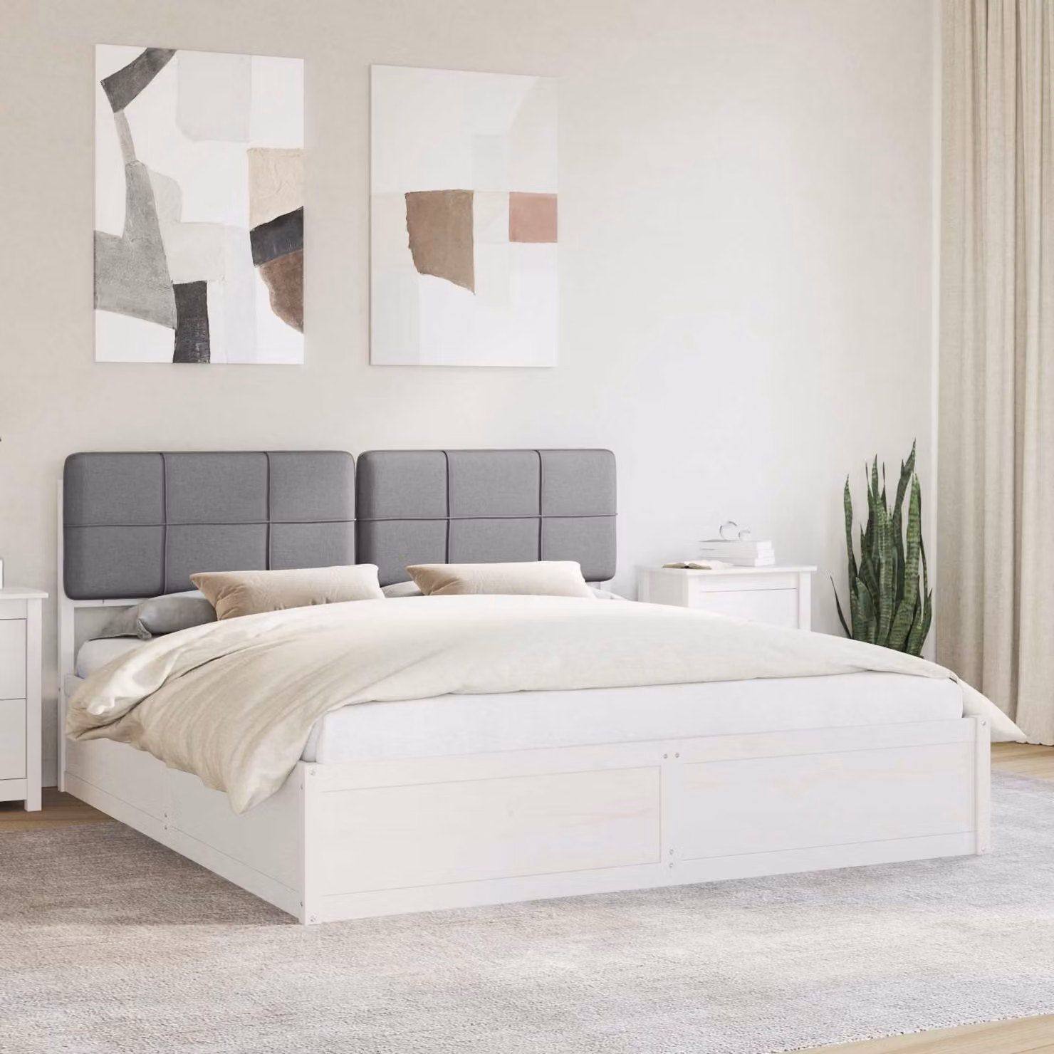 Letto con Testiera Rivestita vidaXL in Legno di Pino e Tessuto Grigio L/P/H: 180 x 200 x 185,5 cm – 1