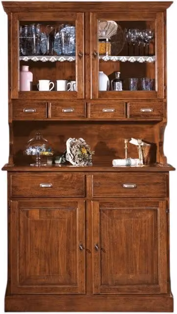 Cristalliera in legno massello stile arte povera con 4 porte in vetro e 6 cassetti Mobili 2G marrone L/P/H: 120 x 51 x 211 cm – 1