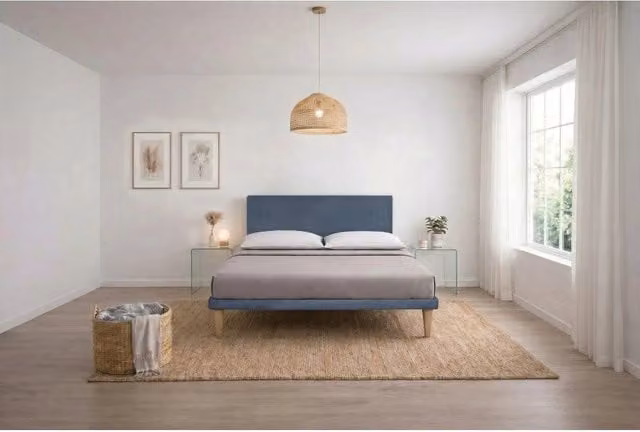 Letto imbottito Matrimoniale 160x200 cm Vertical - Con rete,Microfibra,Blu