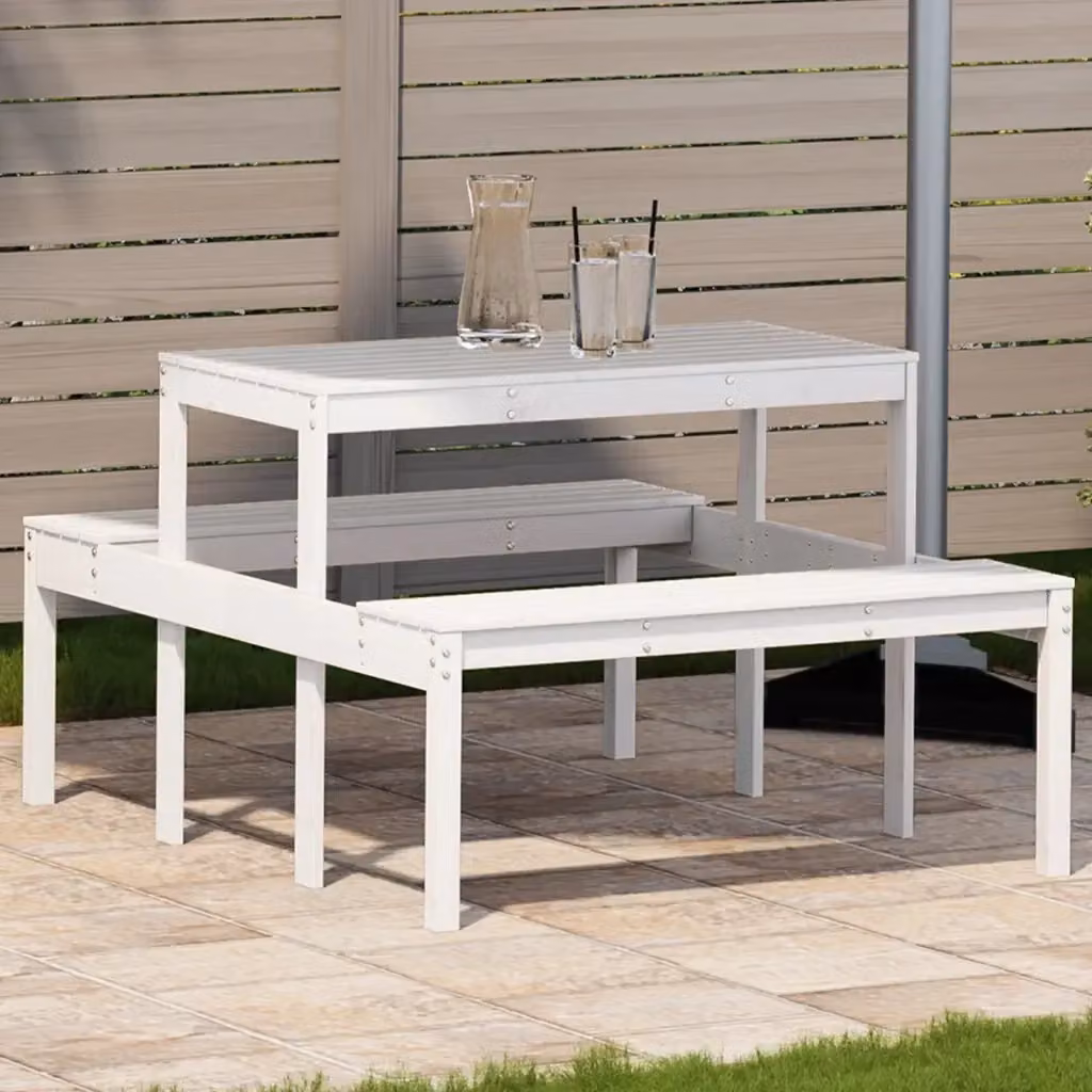 Tavolo da Picnic Bianco per Giardino e Terrazzo in Legno di Pino Massello L: 134 cm, P: 110 cm, H: 75 cm – 2
