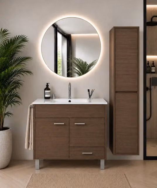 Mobile bagno con lavabo ORIGENBATH SAMOS senza specchio 70x45 cm frassino tea con colonna