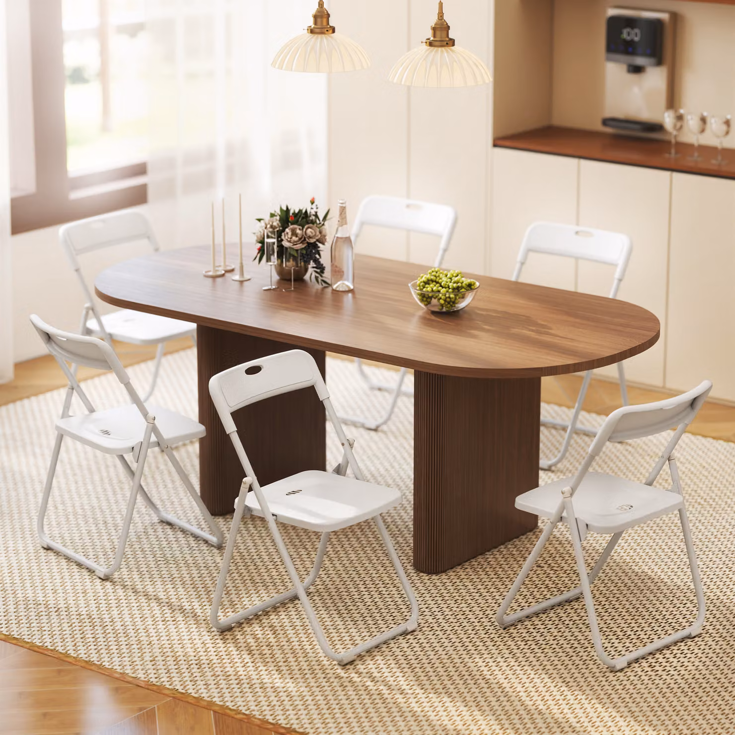 Set di 6 sedie pieghevoli HOMCOM in plastica e acciaio con schienale curvo ventilato, colore bianco, L/P/H: 48,5 x 47 x 75 cm – 2
