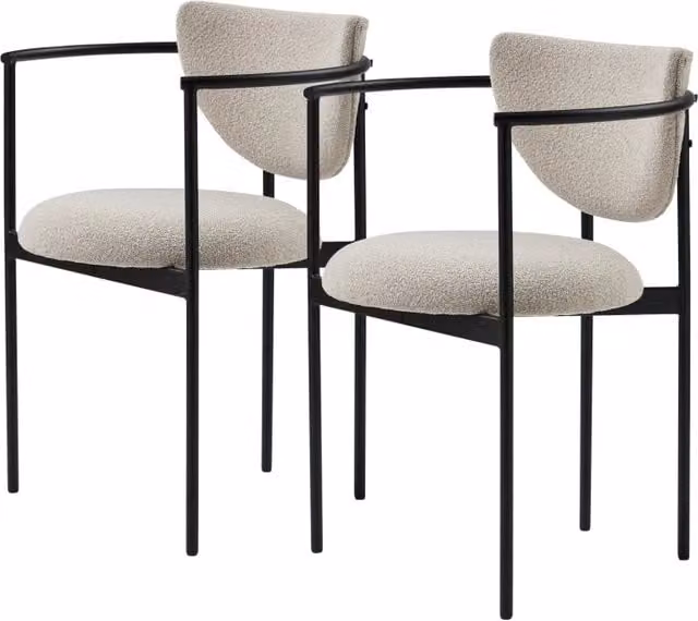 Sedia da pranzo set da 2 75x45 cm tessuto beige, metallo nero, per piccoli spazi