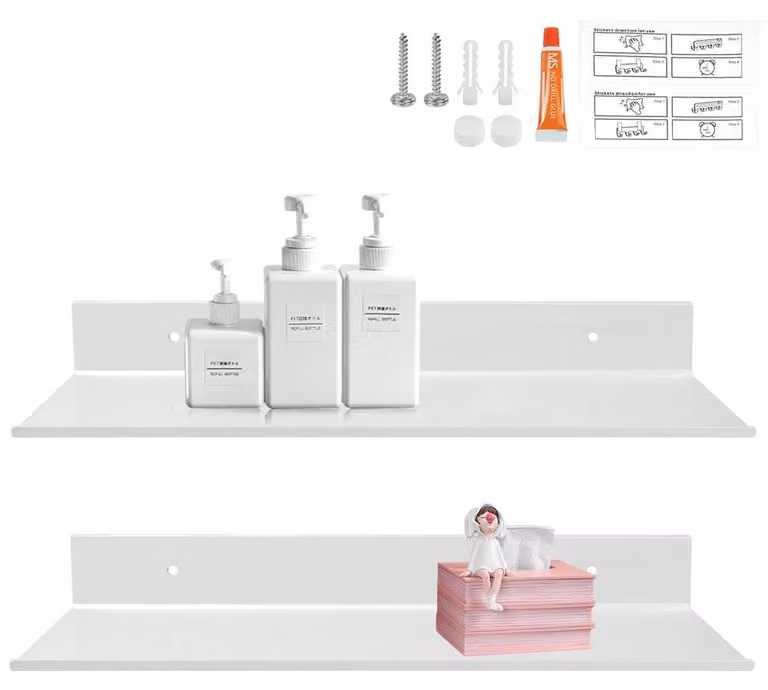 2 mensole da parete, bianche, in metallo, 40 cm, scaffali multifunzionali per bagno e cucina