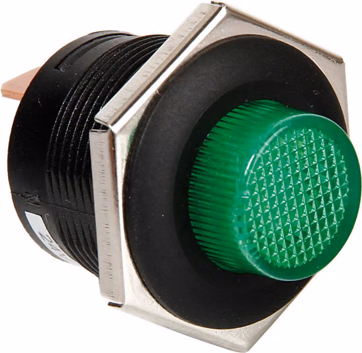 Lampadina di prova LED, verde, 12/24 V, 5 A, con connettore Faston 6,3 x 0,8 mm, doppia funzione