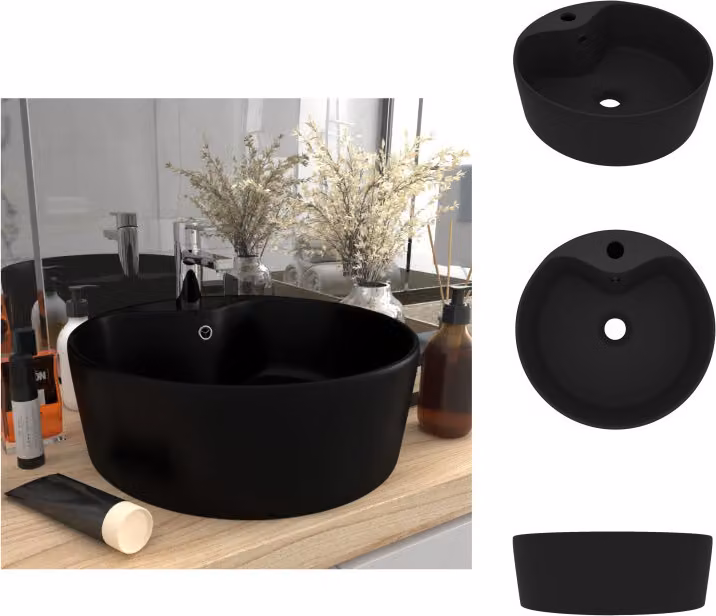 vidaXL Lavabo con troppopieno nero opaco 36x13 cm in Vetroceramica - Lavabo da bagno